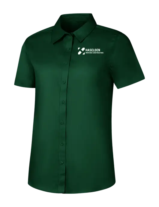 Womens Dark Green Short Sleeve Superpro React Twill Shirt w/Haselden Montana Constructors Logo