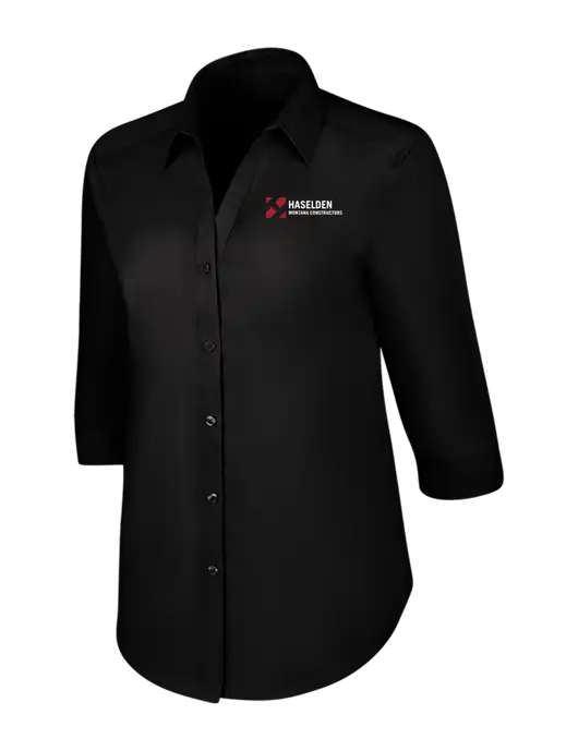 Womens Black 3/4 Sleeve Carefree Poplin Shirt w/Haselden Montana Constructors Logo
