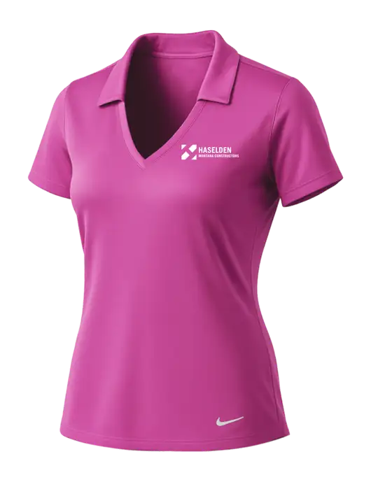 NIKE Pink Fire Womens Dri-Fit Vertical Mesh Polo w/Haselden Montana Constructors Logo