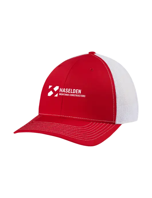 Richardson Adjustable Snapback Original 112 Trucker Cap Red w/White Mesh w/Haselden Montana Constructors Logo