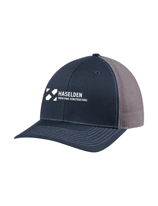 Richardson Adjustable Snapback Original 112 Trucker Cap Navy w/Charcoal Mesh w/Haselden Montana Constructors Logo