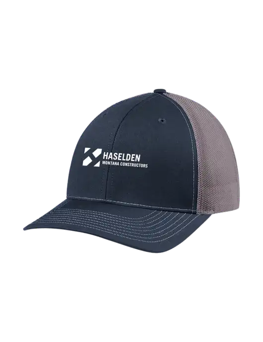 Richardson Adjustable Snapback Original 112 Trucker Cap Navy w/Charcoal Mesh w/Haselden Montana Constructors Logo