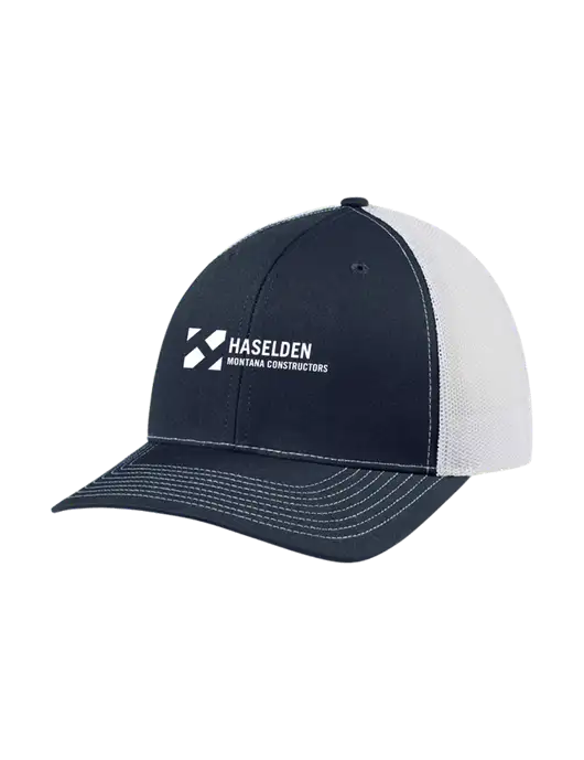 Richardson Adjustable Snapback Original 112 Trucker Cap Navy w/White Mesh w/Haselden Montana Constructors Logo