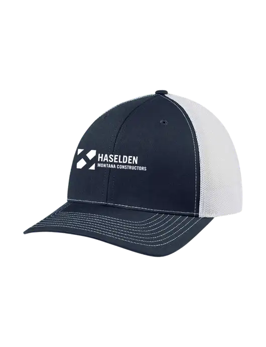 Richardson Adjustable Snapback Original 112 Trucker Cap Navy w/White Mesh w/Haselden Montana Constructors Logo