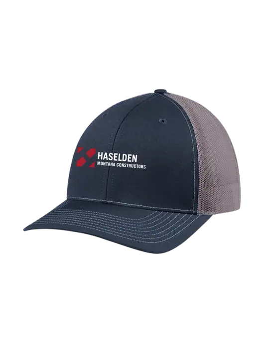 Richardson Adjustable Snapback Original 112 Trucker Cap Navy w/Charcoal Mesh w/Haselden Montana Constructors Logo