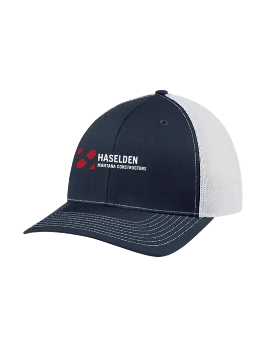 Richardson Adjustable Snapback Original 112 Trucker Cap Navy w/White Mesh w/Haselden Montana Constructors Logo