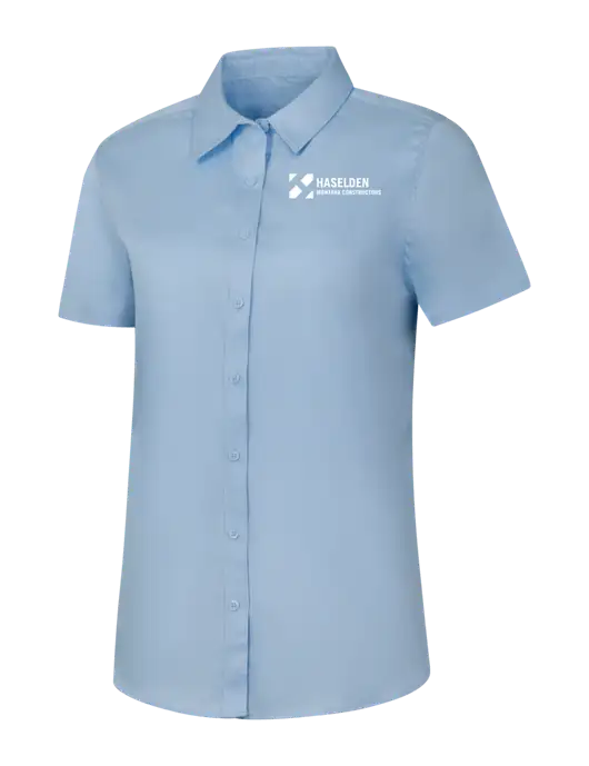 Womens Light Blue Short Sleeve Superpro React Twill Shirt w/Haselden Montana Constructors Logo