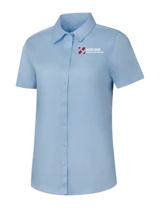 Womens Light Blue Short Sleeve Superpro React Twill Shirt w/Haselden Montana Constructors Logo