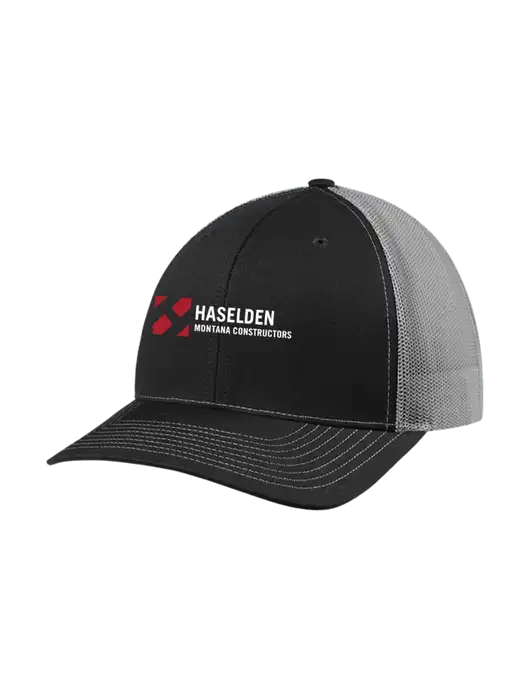 Richardson Adjustable Snapback Original 112 Trucker Cap Black w/Charcoal Mesh w/Haselden Montana Constructors Logo