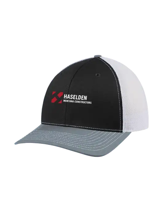 Richardson Adjustable Snapback Original 112 Trucker Cap Black/Light Heather Grey/White Mesh w/Haselden Montana Constructors Logo