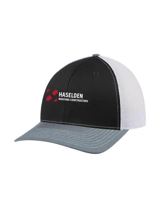 Richardson Adjustable Snapback Original 112 Trucker Cap Black/Light Heather Grey/White Mesh w/Haselden Montana Constructors Logo