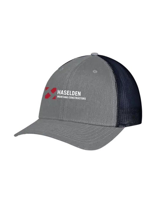 Richardson Adjustable Snapback Original 112 Trucker Cap Heather Grey w/Navy Mesh w/Haselden Montana Constructors Logo