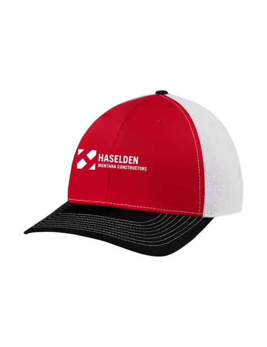 Richardson Adjustable Snapback Original 112 Trucker Cap Black/Red/White Mesh w/Haselden Montana Constructors Logo
