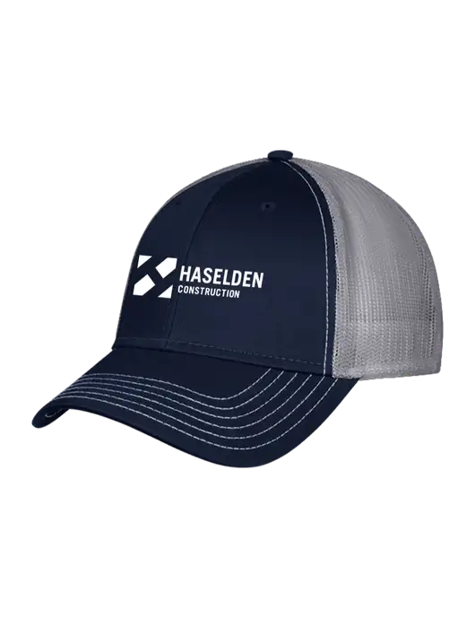 Navy & Grey Mesh Trucker Cap Snap Back w/Haselden Construction Logo