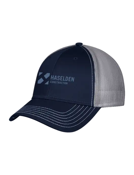 Navy & Grey Mesh Trucker Cap Snap Back w/Haselden Construction Logo