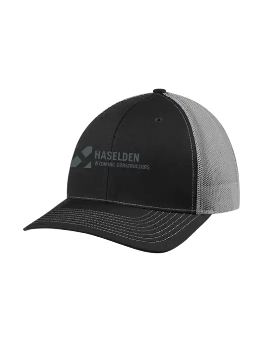 Richardson Adjustable Snapback Original 112 Trucker Cap Black w/Charcoal Mesh w/Haselden Wyoming Logo