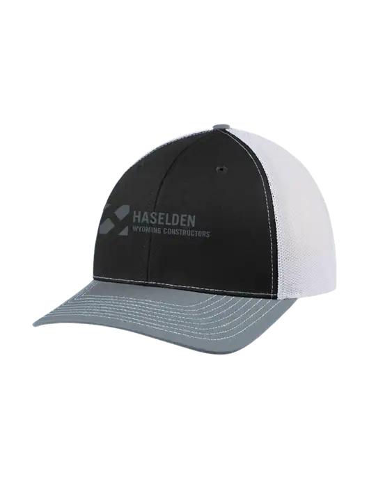 Richardson Adjustable Snapback Original 112 Trucker Cap Black/Light Heather Grey/White Mesh w/Haselden Wyoming Logo