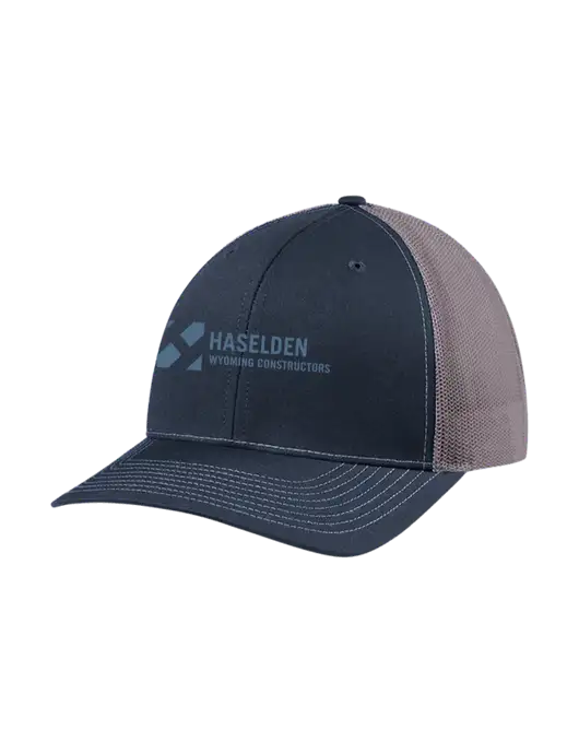 Richardson Adjustable Snapback Original 112 Trucker Cap Navy w/Charcoal Mesh w/Haselden Wyoming Logo