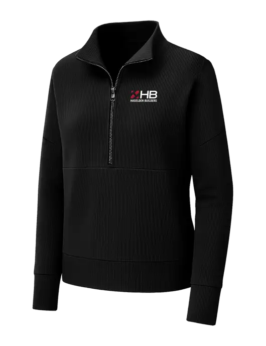 Mercer+Mettle Womens Black Linear Texture Quarter Zip w/Haselden Builders Logo