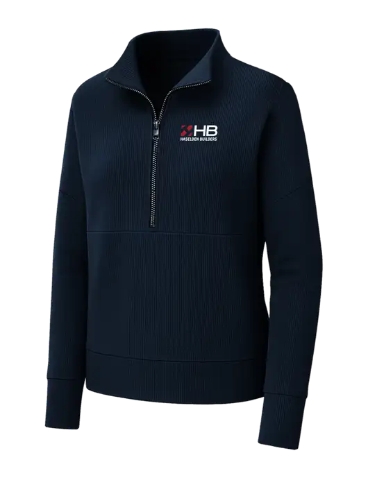 Mercer+Mettle Womens Dark Navy Linear Texture Quarter Zip w/Haselden Builders Logo