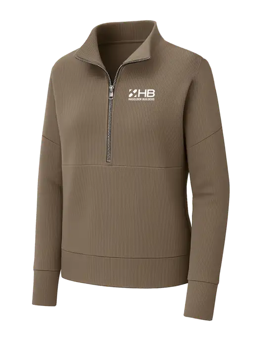 Mercer+Mettle Womens Medium Taupe Linear Texture Quarter Zip w/Haselden Builders Logo