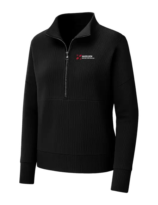 Mercer+Mettle Womens Black Linear Texture Quarter Zip w/Haselden Montana Constructors Logo
