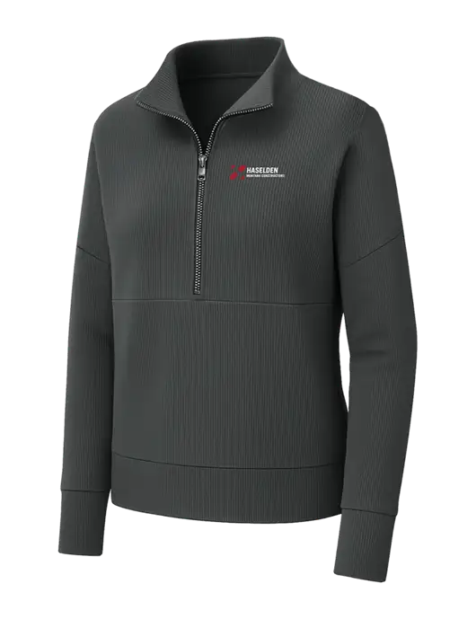 Mercer+Mettle Womens Dark Grey Linear Texture Quarter Zip w/Haselden Montana Constructors Logo