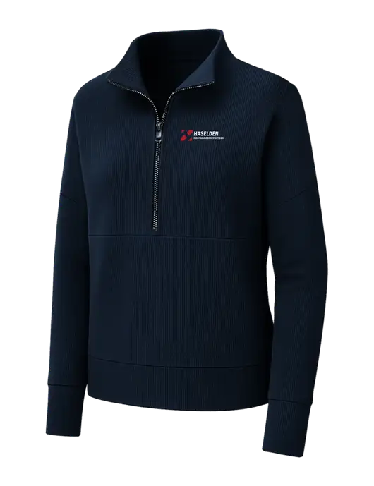 Mercer+Mettle Womens Dark Navy Linear Texture Quarter Zip w/Haselden Montana Constructors Logo