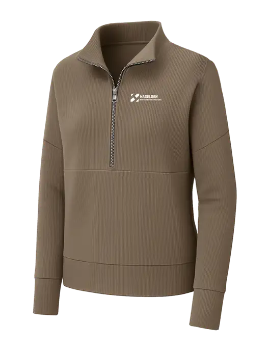 Mercer+Mettle Womens Medium Taupe Linear Texture Quarter Zip w/Haselden Montana Constructors Logo