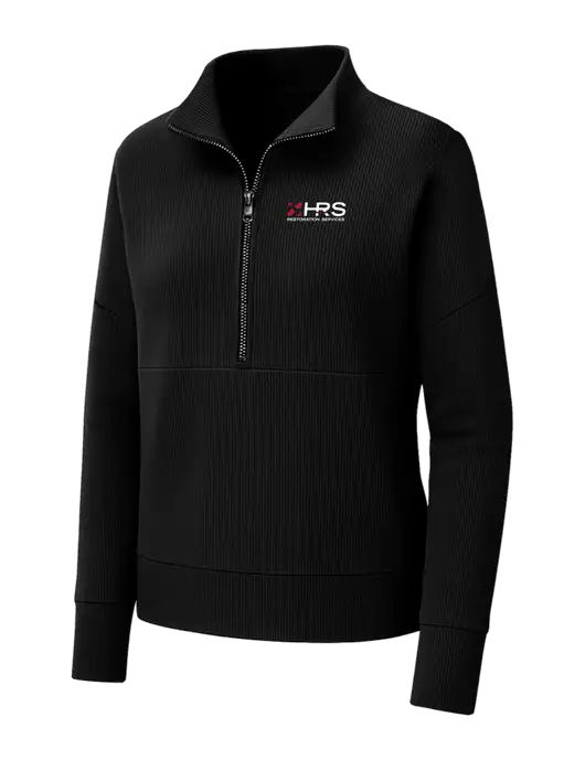 Mercer+Mettle Womens Black Linear Texture Quarter Zip w/HRS Restoration Services Logo