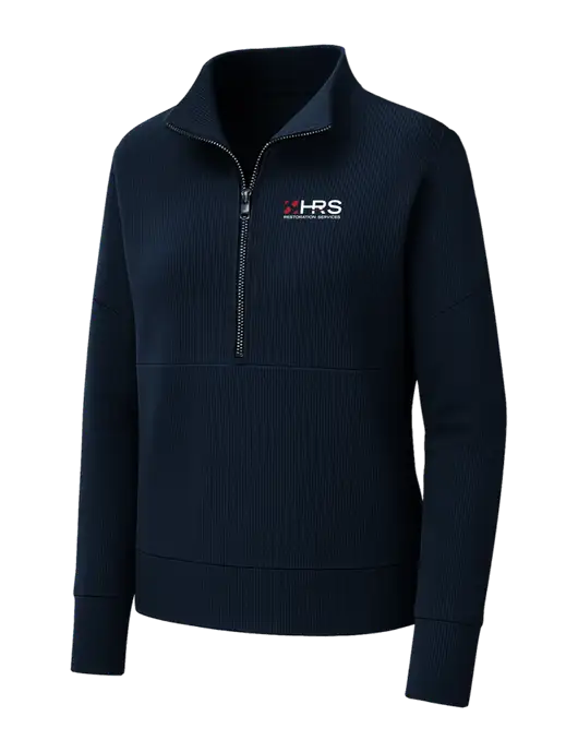 Mercer+Mettle Womens Dark Navy Linear Texture Quarter Zip w/HRS Restoration Services Logo