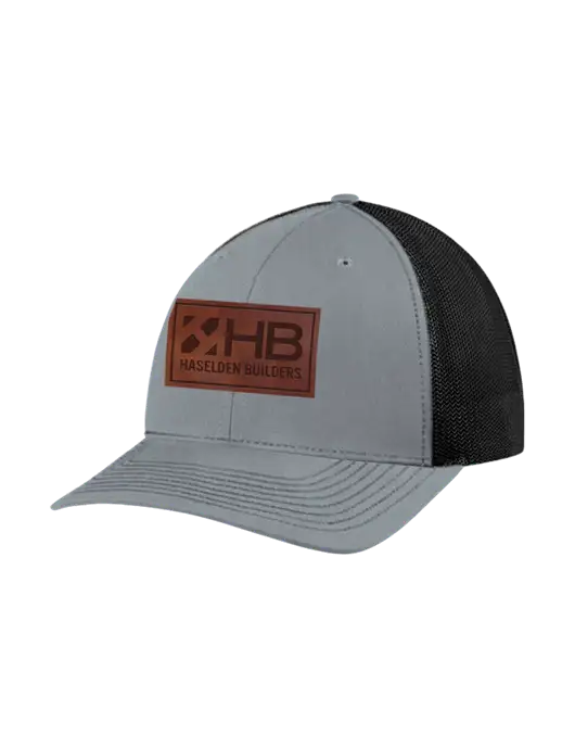 Richardson Adjustable Snapback Original 112 Trucker Cap Heather Grey w/Black Mesh w/Haselden Builders Leather Patch Logo