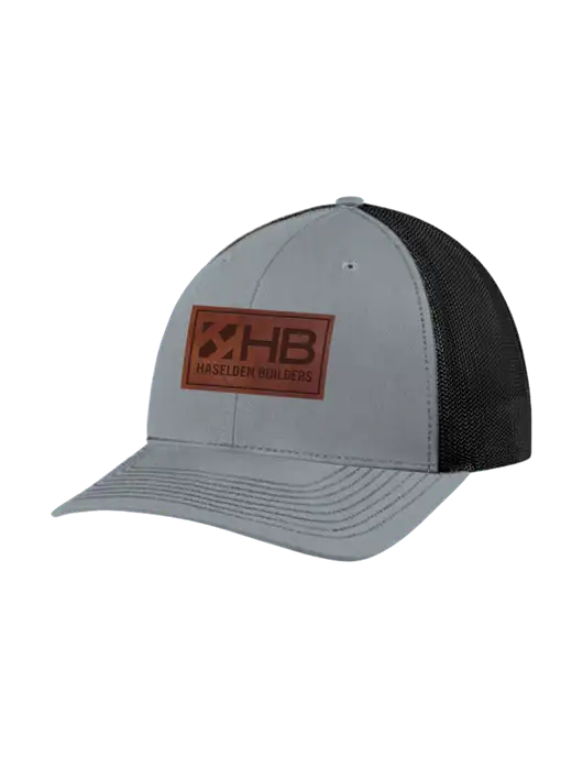Richardson Adjustable Snapback Original 112 Trucker Cap Heather Grey w/Black Mesh w/Haselden Builders Leather Patch Logo