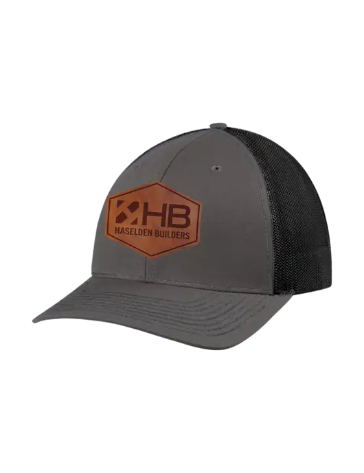 Richardson Adjustable Snapback Original 112 Trucker Cap Dark Grey w/Black Mesh w/Haselden Builders Leather Patch Logo