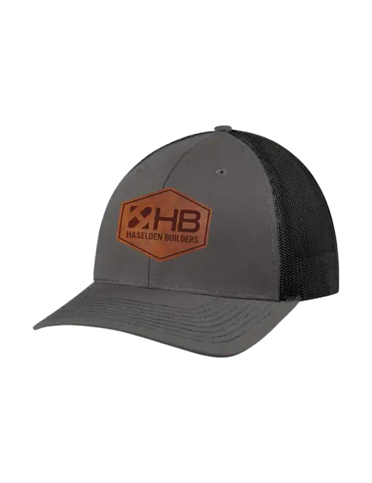 Richardson Adjustable Snapback Original 112 Trucker Cap Dark Grey w/Black Mesh w/Haselden Builders Leather Patch Logo