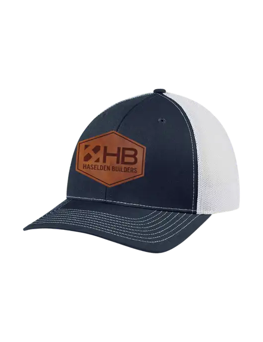 Richardson Adjustable Snapback Original 112 Trucker Cap Navy w/White Mesh w/Haselden Builders Leather Patch Logo