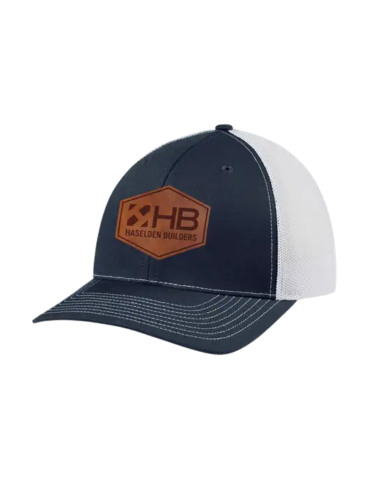 Richardson Adjustable Snapback Original 112 Trucker Cap Navy w/White Mesh w/Haselden Builders Leather Patch Logo