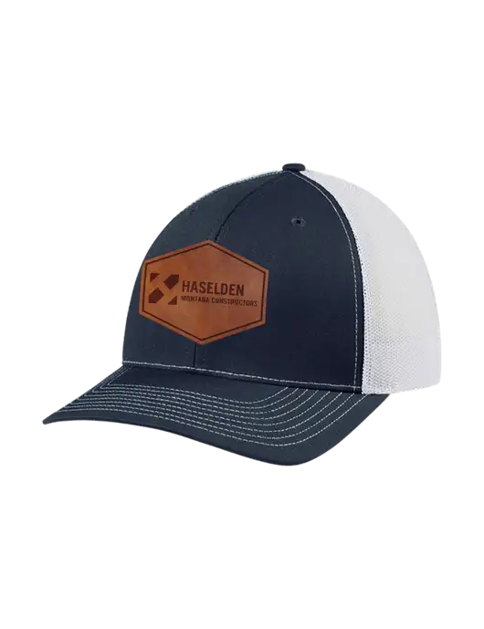 Richardson Adjustable Snapback Original 112 Trucker Cap Navy w/White Mesh w/Haselden Montana Constructors Leather Patch Logo