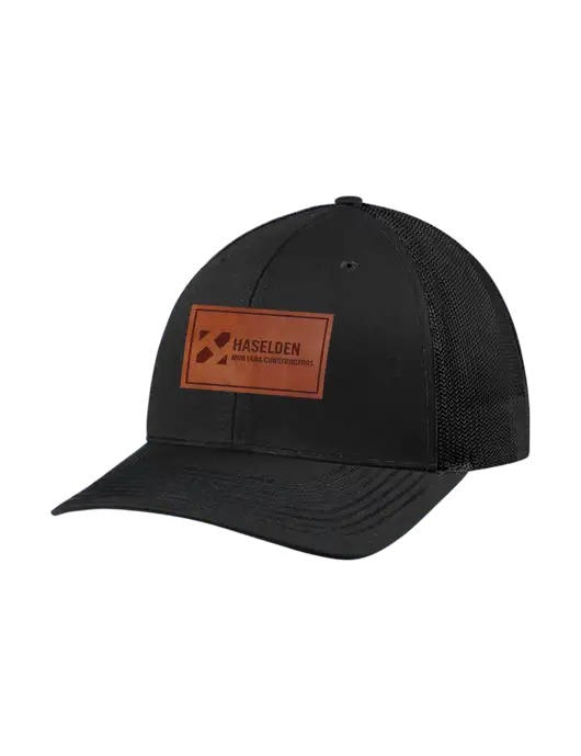 Richardson Adjustable Snapback Original 112 Trucker Cap Black w/Black Mesh w/Haselden Montana Constructors Leather Patch Logo