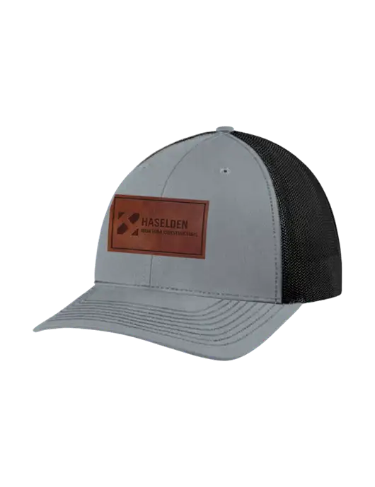 Richardson Adjustable Snapback Original 112 Trucker Cap Heather Grey w/Black Mesh w/Haselden Montana Constructors Leather Patch Logo