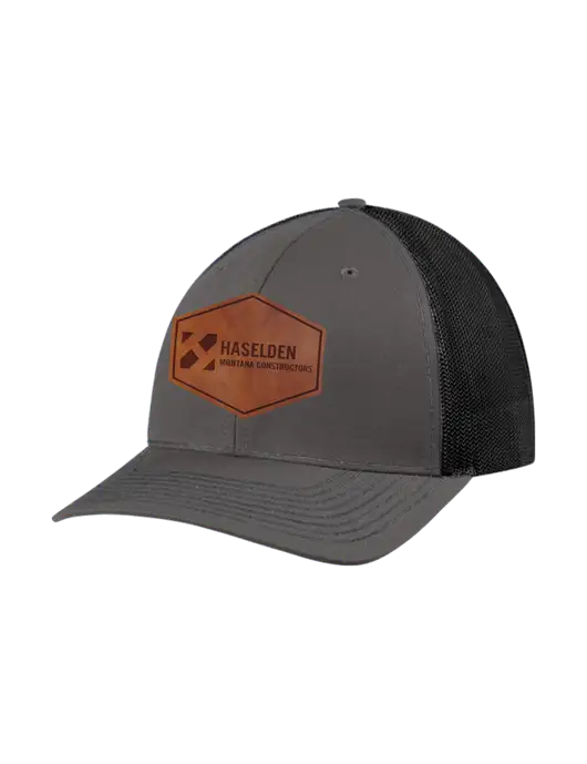 Richardson Adjustable Snapback Original 112 Trucker Cap Dark Grey w/Black Mesh w/Haselden Montana Constructors Leather Patch Logo