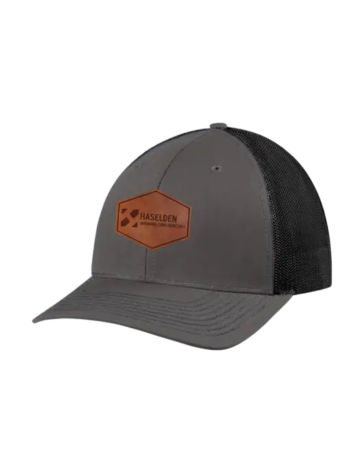 Richardson Adjustable Snapback Original 112 Trucker Cap Dark Grey w/Black Mesh w/Haselden Wyoming Leather Patch Logo
