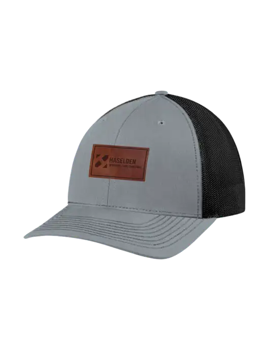 Richardson Adjustable Snapback Original 112 Trucker Cap Heather Grey w/Black Mesh w/Haselden Wyoming Leather Patch Logo