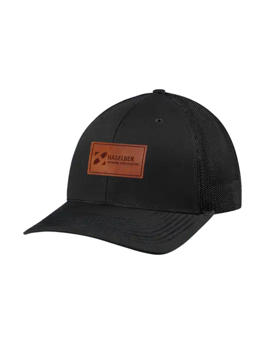 Richardson Adjustable Snapback Original 112 Trucker Cap Black w/Black Mesh w/Haselden Wyoming Leather Patch Logo