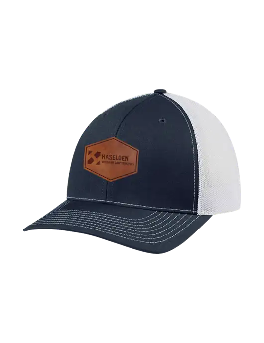 Richardson Adjustable Snapback Original 112 Trucker Cap Navy w/White Mesh w/Haselden Wyoming Leather Patch Logo