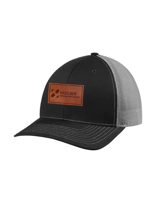 Richardson Adjustable Snapback Original 112 Trucker Cap Black w/Charcoal Mesh w/Haselden Wyoming Leather Patch Logo