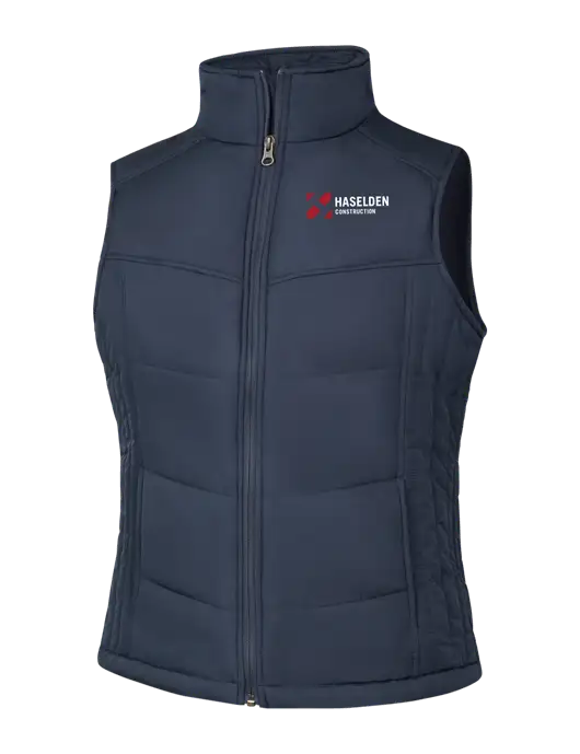  Womens Dark Slate/Black Puffy Vest w/Haselden Construction Logo