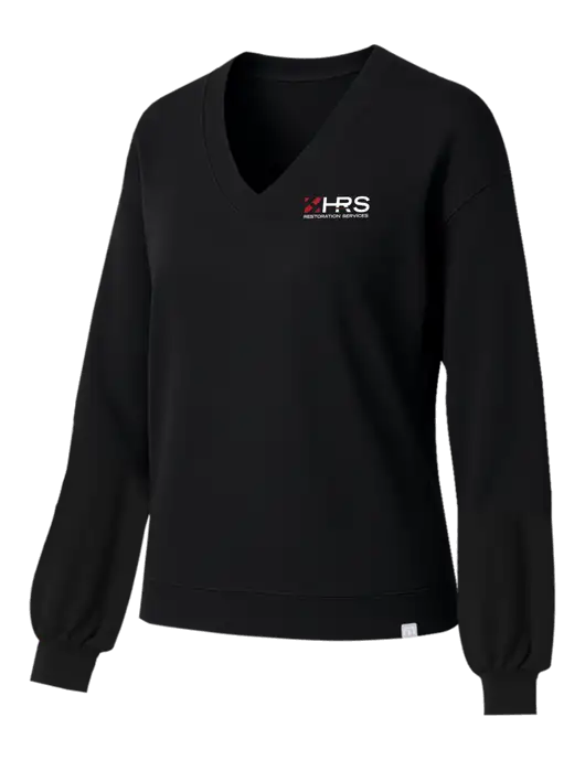 TravisMathew Womens Long Weekend Black V-Neck
 w/HRS Restoration Services Logo
