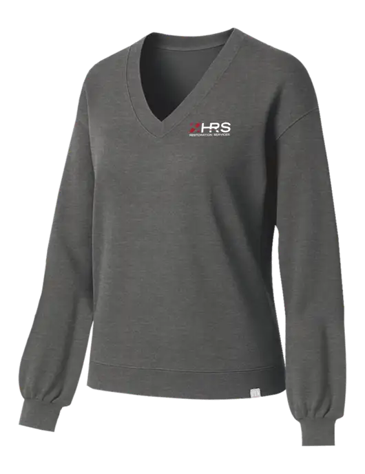 TravisMathew Womens Long Weekend Medium Heather Grey V-Neck
 w/HRS Restoration Services Logo