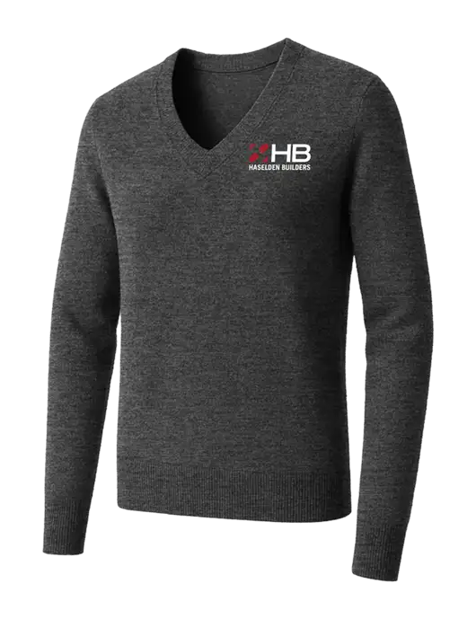 Brooks Brothers Womens Medium Grey Heather Washable Merino V-Neck Sweater w/Haselden Builders Logo